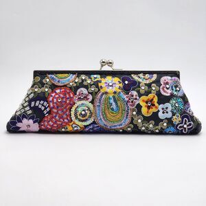 Vintage Y2K Beaded Floral Embellished Multicolor Satin Evening Bag